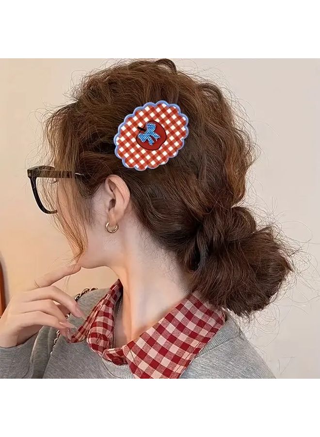 مشبك شعر تفاحة كبير أحمر أزرق مربعات، مشبك شعر لطيف مثبت للنساء، حفلة عيد الميلاد - Image 5
